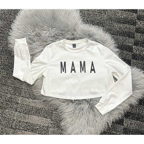 MAMA Screen‎ Printed White Long Sleeve Crop Top For Women Size Small - Picture 1 of 2